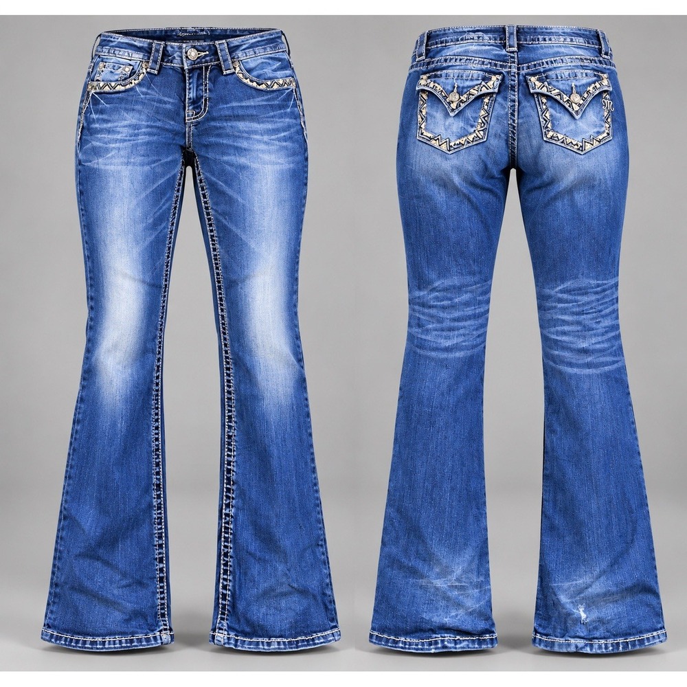 Miss Me jean Women 31x31 slim Boot  Rhinestone Medium Wash embroidered pockets